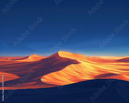 Stylized digital illustration of a desert at dusk