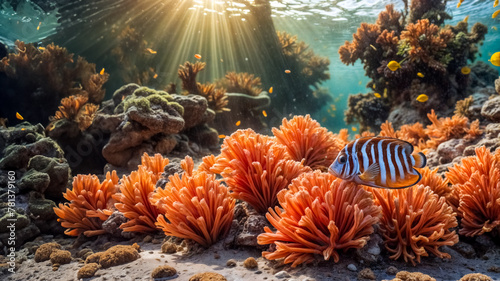Vita tra i Coralli- Scene di Pesce Tropicale Colorato in un Fondale Corallino photo