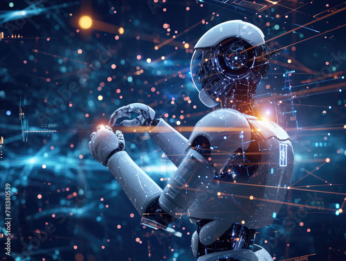 Man using tools AI. technology smart robot science and artificial intelligence technology, and innovation futuristic and global connection for providing access to information and data online network