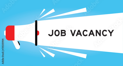 Color megaphone icon with word job vacancy in white banner on blue background
