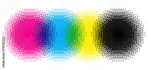CMYK Halftone Dither Circles Background. Raster Print Overlay Effect. Vector Illustration. photo