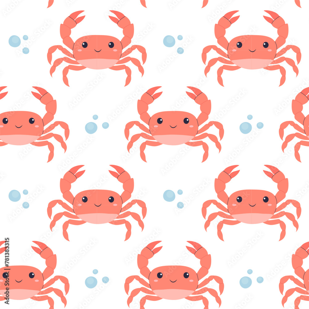 Seamless pattern with cute crabs and sea water bubbles. Baby background, design for scrapbooking, wrapping paper, wallpaper, nursery. Cartoon hand drawn style. Seamless pattern with cute crabs and sea water bubbles. Baby background, design for scrapbooking, wrapping paper, wallpaper, nursery. Cartoon hand drawn style.