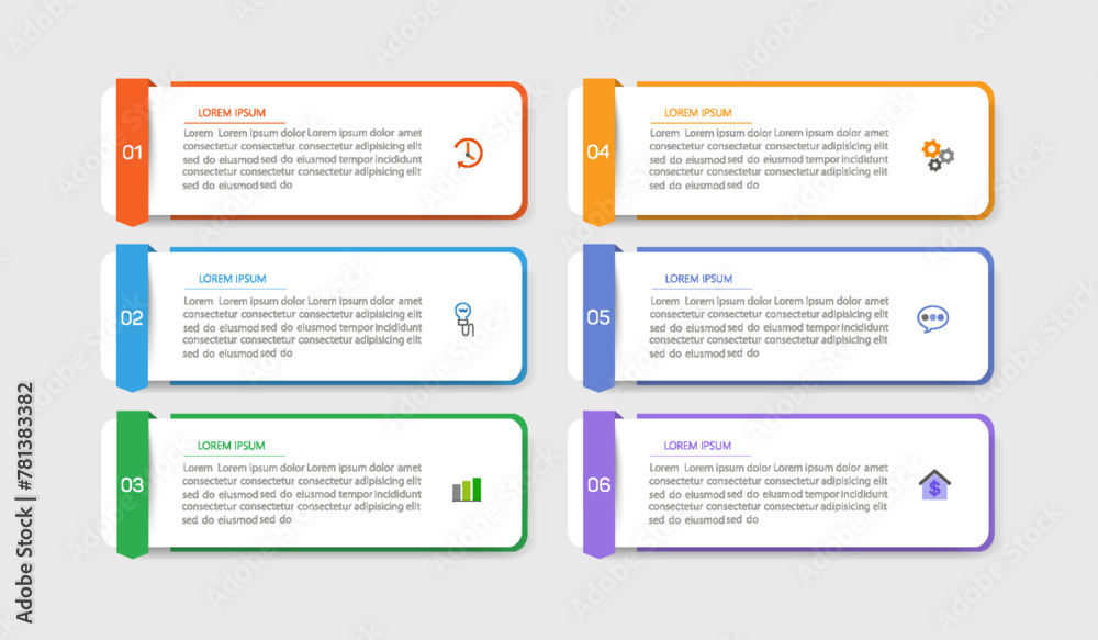 Business vector infographic design template with icons and 6 options or steps. Can be used for process diagram, presentations, workflow layout, banner, flow chart, info graph	