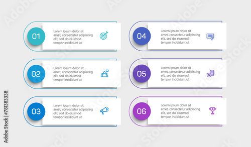 Business vector infographic design template with icons and 6 options or steps. Can be used for process diagram, presentations, workflow layout, banner, flow chart, info graph 