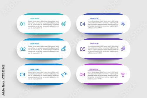 Business vector infographic design template with icons and 6 options or steps. Can be used for process diagram, presentations, workflow layout, banner, flow chart, info graph 