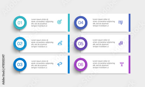 Business vector infographic design template with icons and 6 options or steps. Can be used for process diagram, presentations, workflow layout, banner, flow chart, info graph	