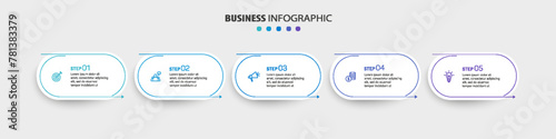 Business infographic template with 5 options or steps. Can be used for workflow layout, diagram, annual report, web design