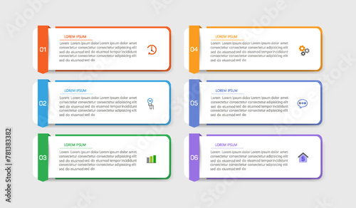 Business vector infographic design template with icons and 6 options or steps. Can be used for process diagram, presentations, workflow layout, banner, flow chart, info graph 