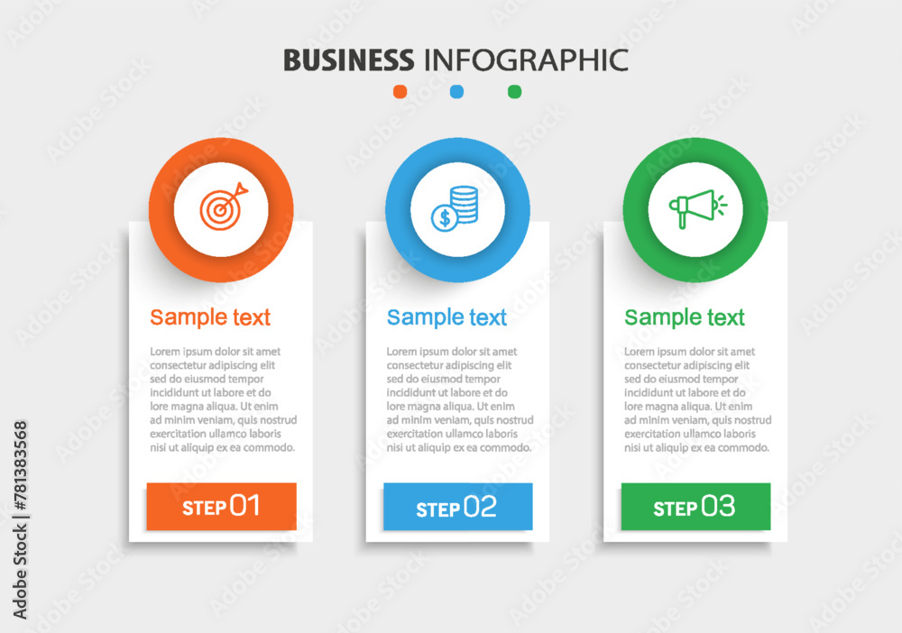 Modern business infographic template with 3 options or steps Modern business infographic template with 3 options or steps