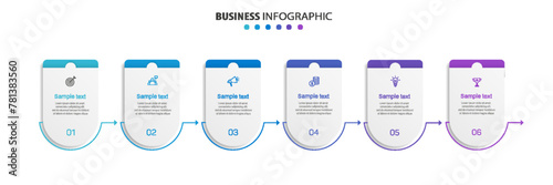Business vector infographic design template with icons and 6 options or steps. Can be used for process diagram, presentations, workflow layout, banner, flow chart, info graph	
