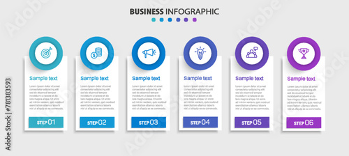 Business vector infographic design template with icons and 6 options or steps. Can be used for process diagram, presentations, workflow layout, banner, flow chart, info graph 