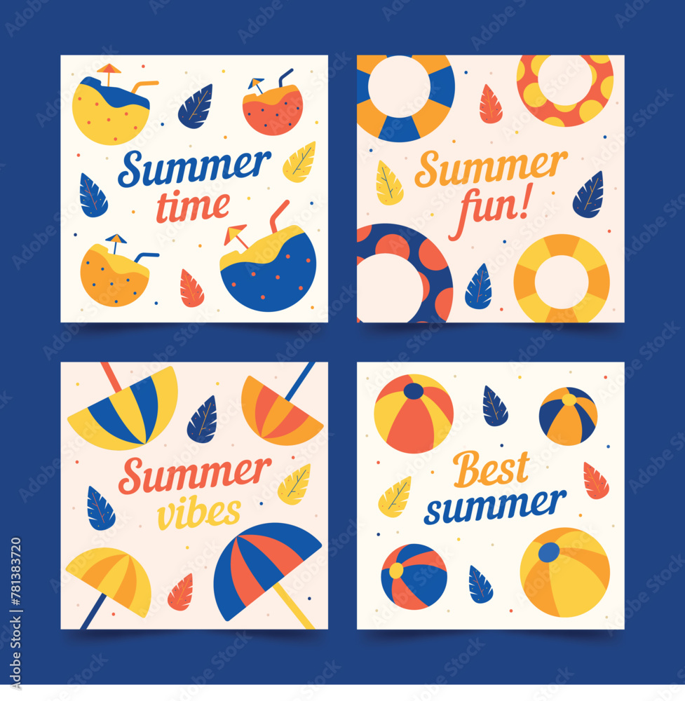 Summer card collection template in flat design