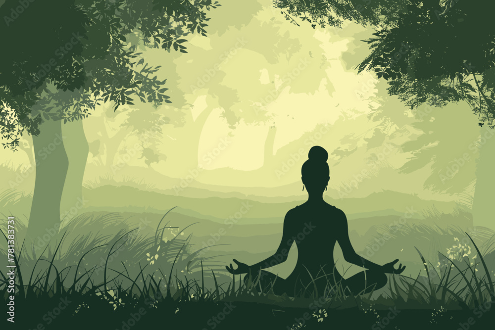 Mindfulness and meditation in nature, promoting mental health and well-being, stress relief concept
