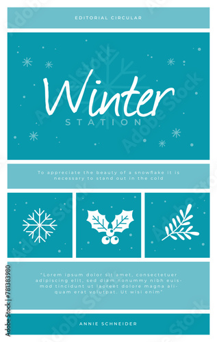 Winter book cover template with snowflakes