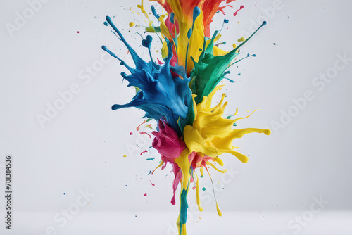 Colorful Paint Splashes in Super Slow Motion Isolated on White Background photo