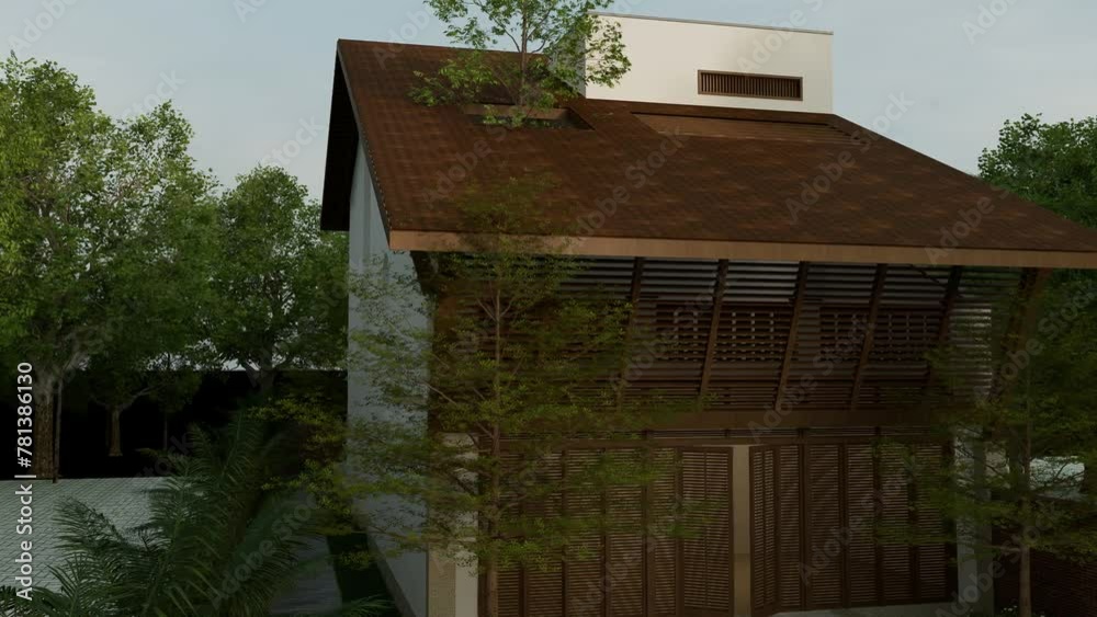 4K video 3d rendering of tropical house design. home garden Exterior design of spacious modern architecture 4K video 3d rendering of tropical house design. home garden Exterior design of spacious modern architecture