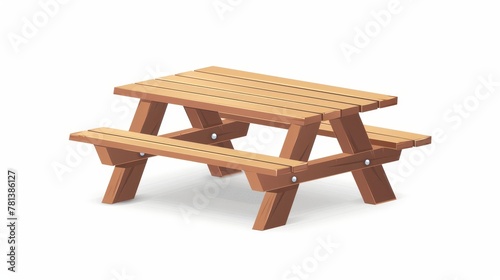 Picnic table with benches in a garden or park 3D realistic modern image, isolated on white background.