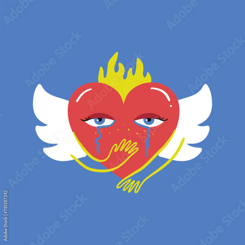 Crying heart in doodle style.