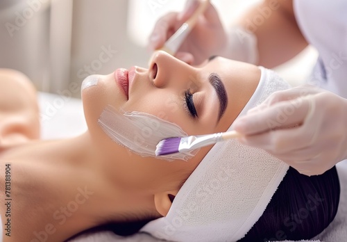 Professional cosmetologist performing relaxing and rejuvenating facial treatment in modern beauty spa