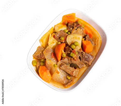 Vietnamese beef ragout or ragu bo. A French style stew. Beef tenderloin, carrots, onions are cut into cubes. Tomatoes is minced, stir fried, cooked with broth. All are mixed and stewed. Eat with bread photo