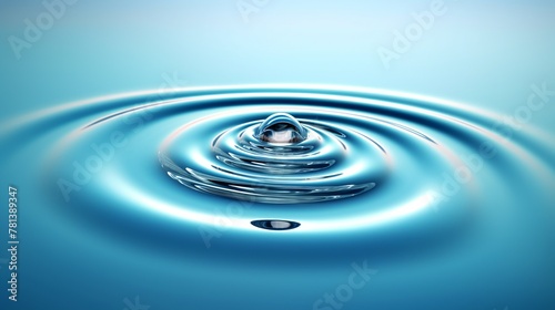 Water drop with ripples on blue background.