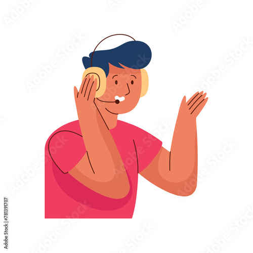 Customer Support Agent Working Young Man Talking with Headphones Illustration