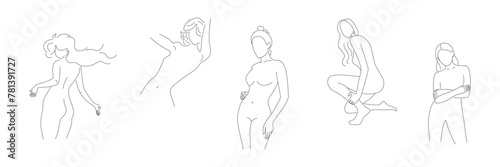 Woman body line front silhouette. Vector stock illustration isolated on white background in minimalist style for decoration, design template beauty industry, print materials. Editable stroke.