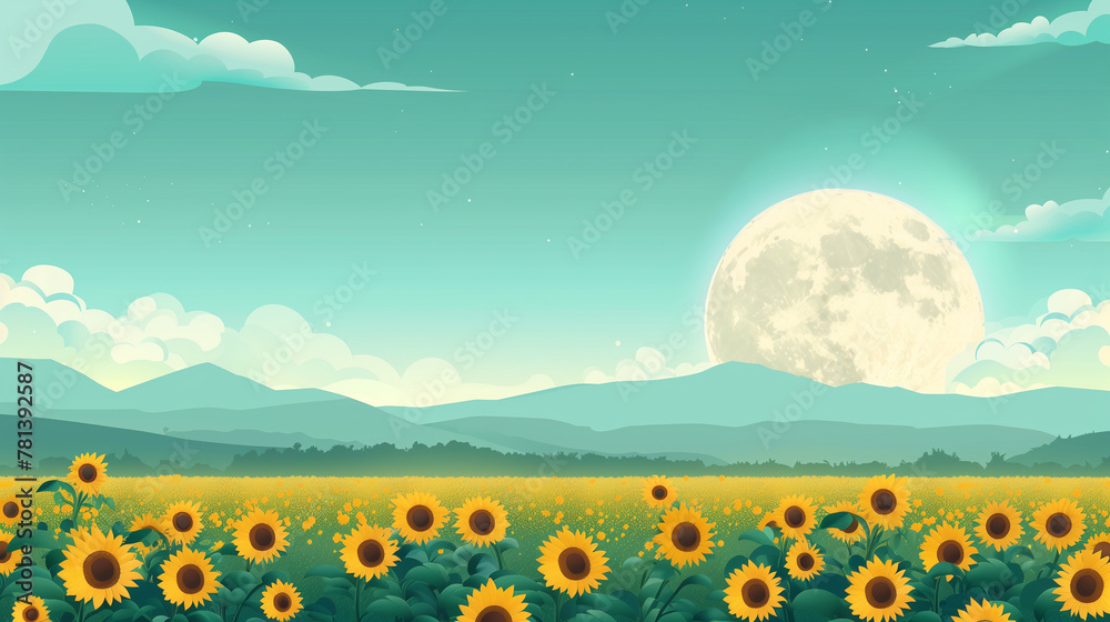 Sunflower field and moon