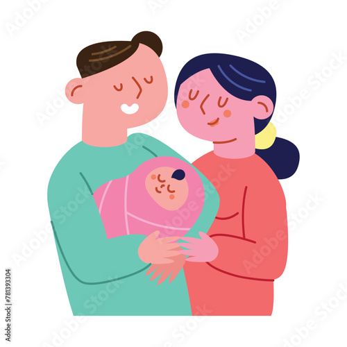Family Love Couple With Cute Baby Illustration