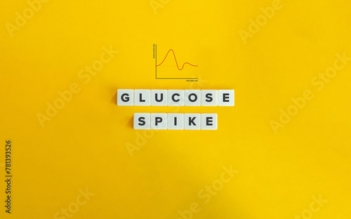 Glucose Spike Term and Graph. Post-meal Blood Sugar Level. Text on Block Letter Tiles on Yellow Background. Minimal Aesthetics.