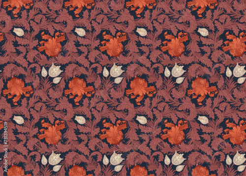 Floral vintage seamless pattern for retro wallpapers, textiles, designs. Enchanted Vintage Flowers. Arts and Crafts movement inspired.