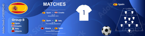 Information banner of the Spanish national football team with match schedule. Seamless carousel for Instagram.