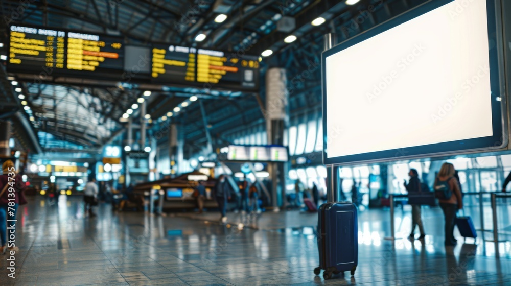Airport Flight Information Display Mockup: A dynamic image capturing the essence of travel, showing a large flight information display with a blank screen. Ai generation Airport Flight Information Display Mockup: A dynamic image capturing the essence of travel, showing a large flight information display with a blank screen. Ai generation