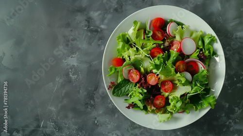 fresh and healthy salad, blank space for advertising or text.