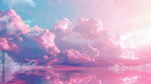 Pink cumulus clouds at dusk create a serene atmosphere in the sky