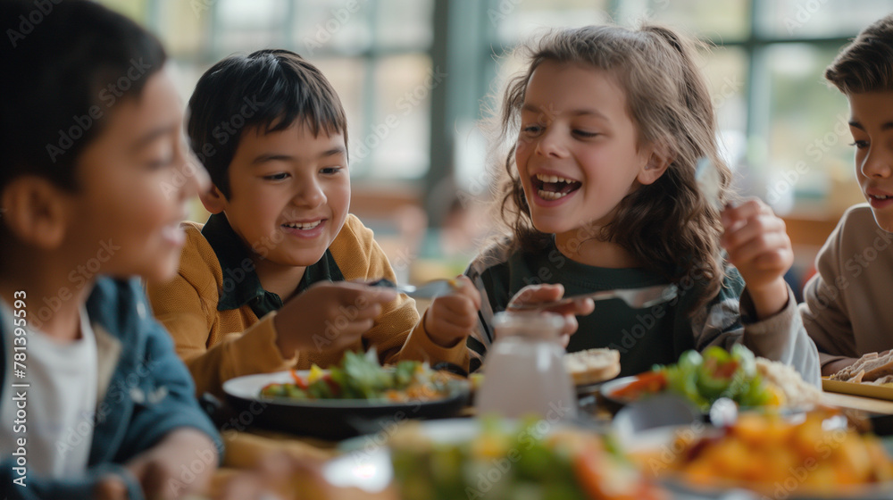 Children are happy to have a meal together.