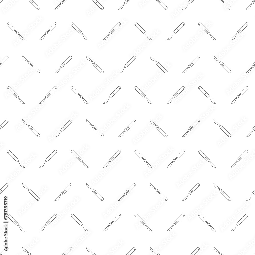 Seamless pattern with scalpel. Black, white vector illustration.