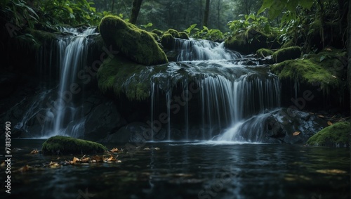 Waterfall in the forest AI Generative image