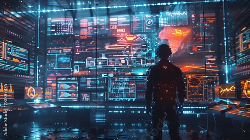 Generate a visual narrative of a futuristic cyber frontier