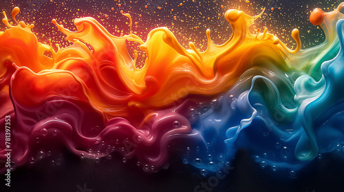 Abstract Rainbow Colors Slime Splash on a Dark Background photo