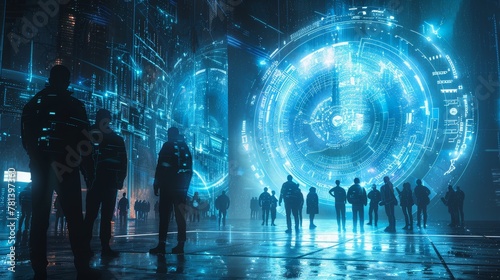 Generate a visual narrative of a futuristic cyber frontier