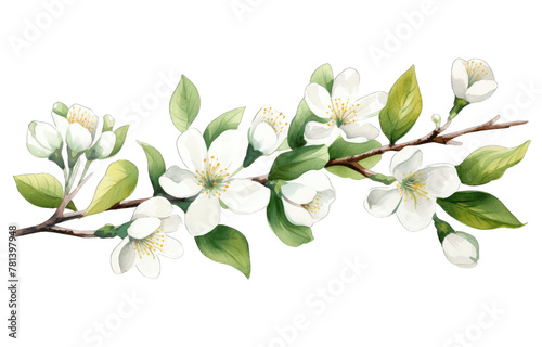 Detailed Magnolia Branch Illustration with White Blossoms on Transparent Background  Ideal for Wedding Invitations and Spring Designs