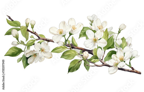 Detailed Magnolia Branch Illustration with White Blossoms on Transparent Background, Ideal for Wedding Invitations and Spring Designs