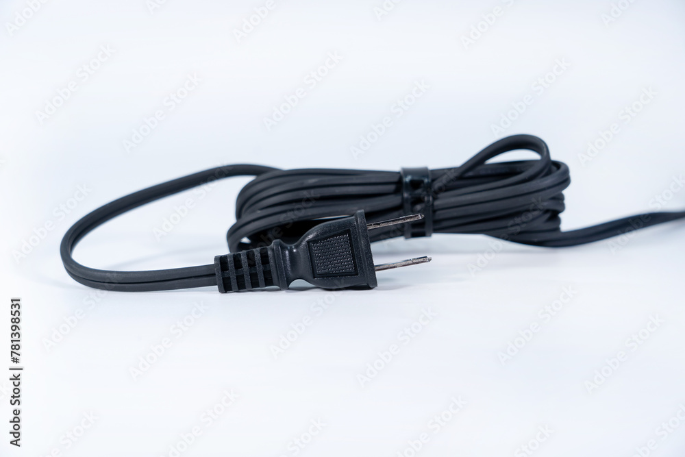 Black power cable with plug and socket isolated on white Black power cable with plug and socket isolated on white