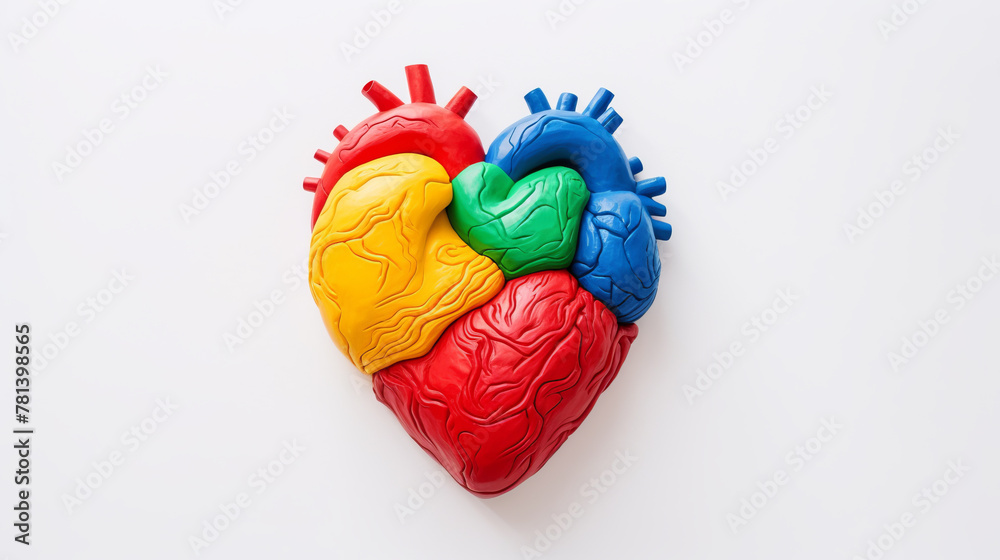 Naklejka premium Multicolored Anatomical Heart Model on White Background
