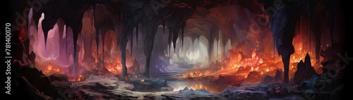 Otherworldly watercolor cave, crystal glow, mysterious, inside view