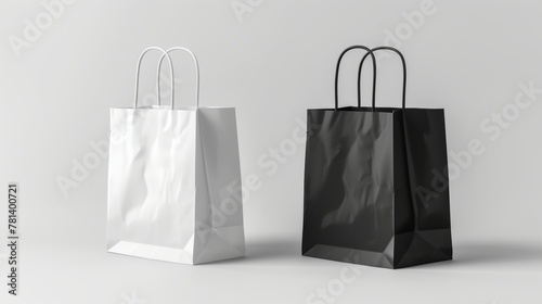 A white and black modern mockup design for a shopping package for carrying food. 3D retail reusable branding merchandise illustration.