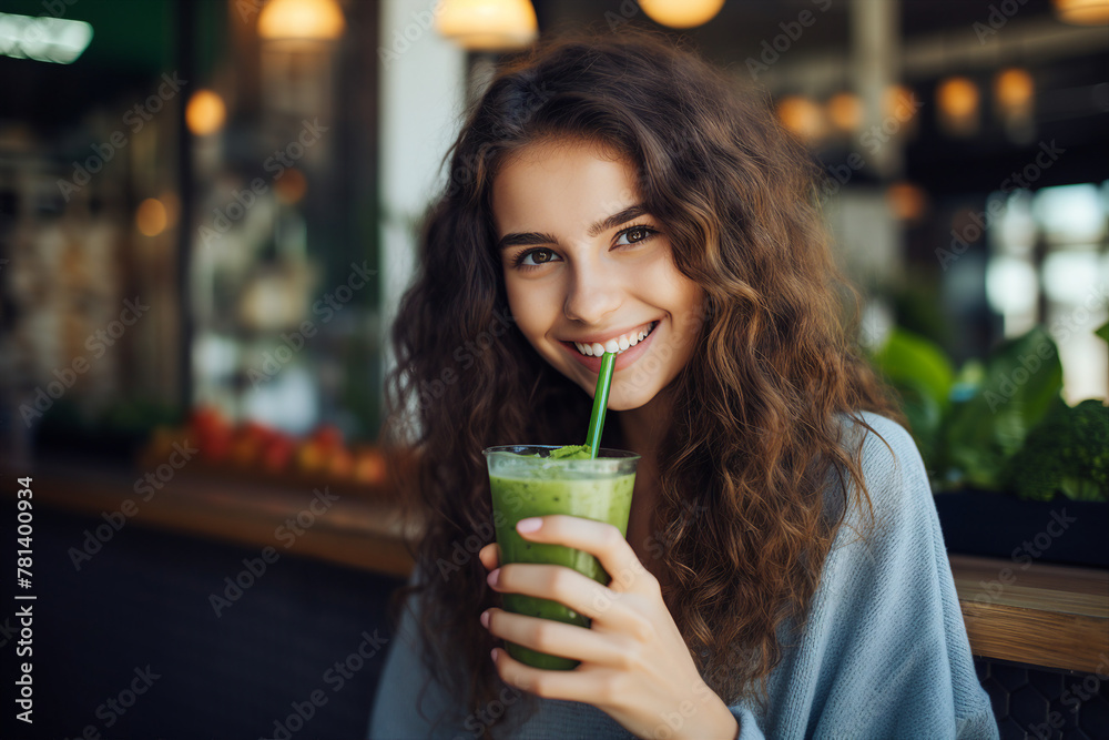 AI generated image of healthy and happy young person enjoys a glass of organic drink AI generated image of healthy and happy young person enjoys a glass of organic drink
