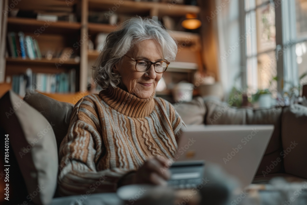 Senior Woman Embraces Online Shopping, Exploring E-commerce Senior Woman Embraces Online Shopping, Exploring E-commerce