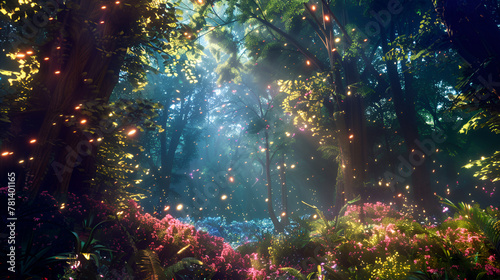 Mystical Forest Glade Surreal and enchanting with vibrant colors and ethereal lighting photo